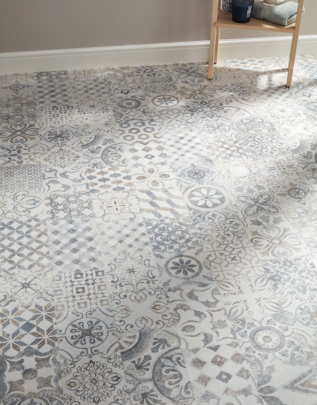 Valencia Tile - Retro Blue Grey Laminate Flooring 1