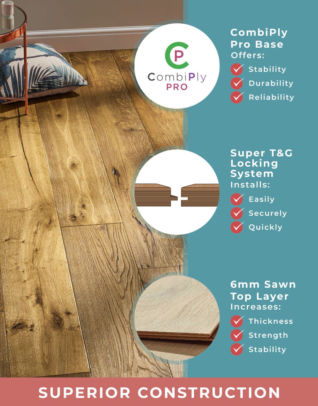 Kingswood Oak Distressed Brushed & Lacquered Engineered Wood Flooring 4