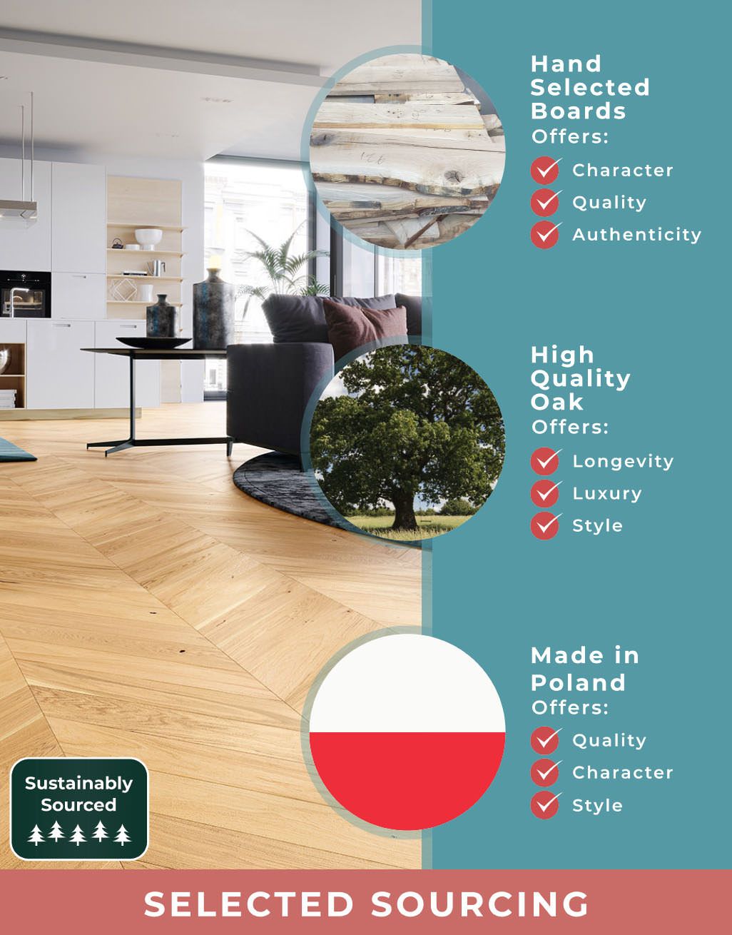 Chelsea Chevron - Natural Oak Brushed & Lacquered Engineered Wood Flooring 7