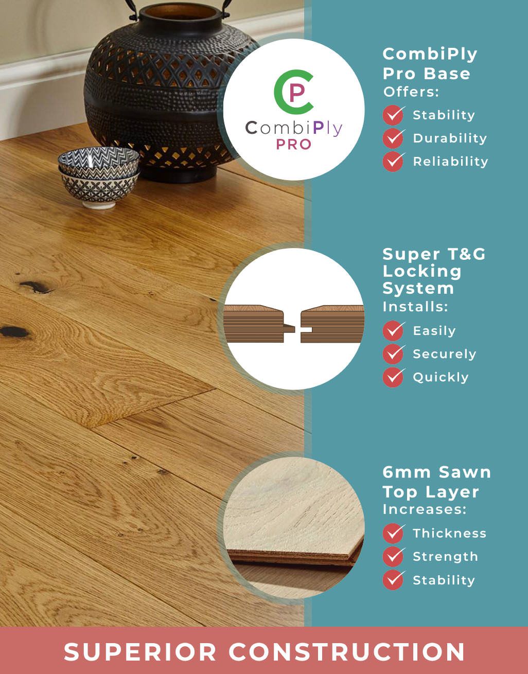 Farmhouse Natural Oak Lacquered Engineered Wood Flooring 6